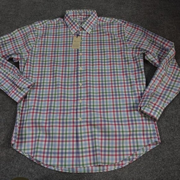 Peter Millar Crown Sport Mens Shirt XL Blue Plaid Company Embroidery Trex NEW